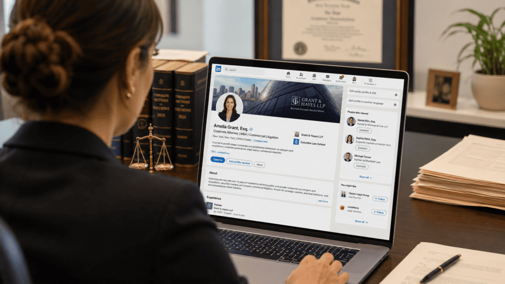 lawyer updating her linkedin profile